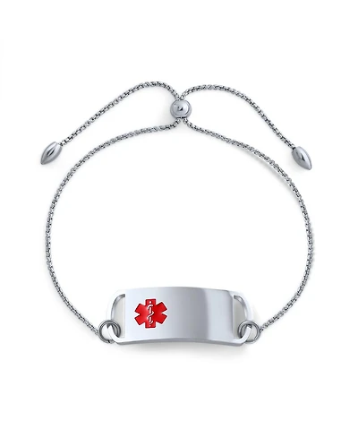 Bling Jewelry Name Tag Medical Id Bolo Bracelet Box Link Chain Stainless Steel Adjustable