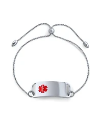 Bling Jewelry Name Tag Medical Id Bolo Bracelet Box Link Chain Stainless Steel Adjustable