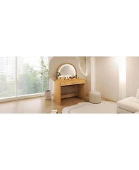 Streamdale Furniture Streamdale 39" Lighted Mirror Vanity Table - Natural