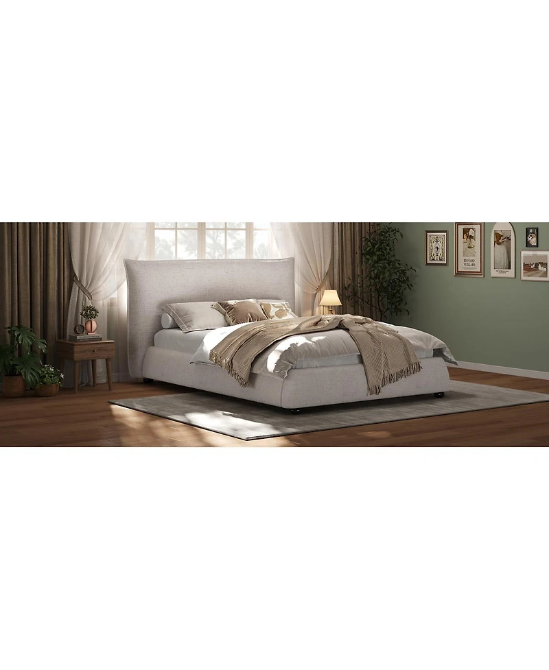 Streamdale Furniture Twin Upholstered Platform Bed with Linen Pillow-Back Headboard