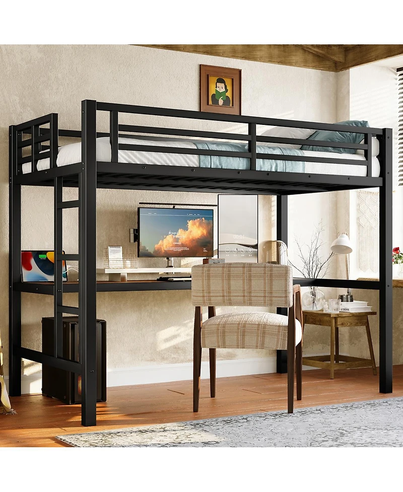 Streamdale Furniture Metal Loft Bed with Power Outlet & Led Light, Black