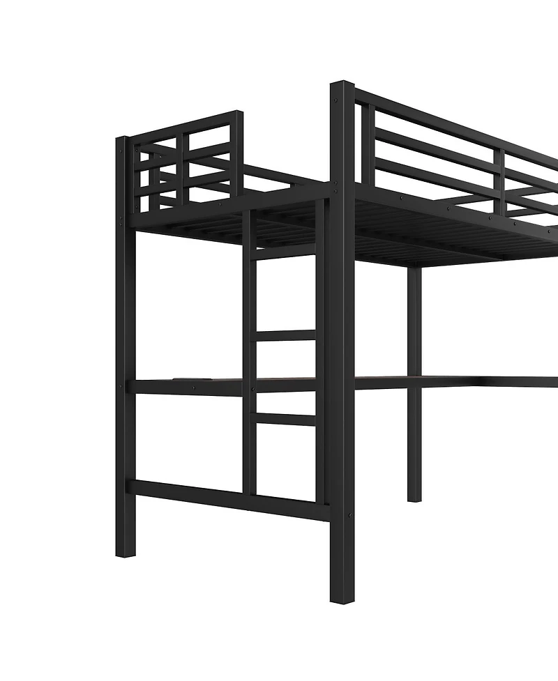 Streamdale Furniture Metal Loft Bed with Power Outlet & Led Light, Black