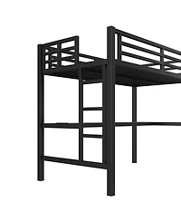 Streamdale Furniture Metal Loft Bed with Power Outlet & Led Light, Black