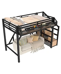 Streamdale Furniture Twin Xl Loft Bed with Storage Stairs, Shelves, Wardrobe, Usb, Led Lights