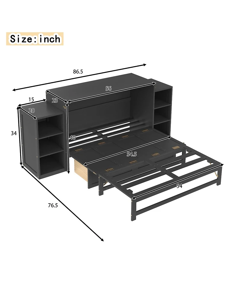 Streamdale Furniture Full size Murphy bed with storage drawers & shelves