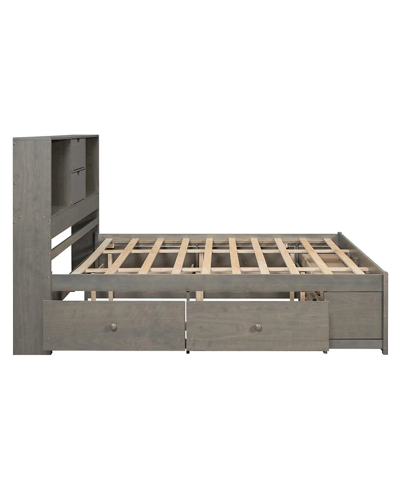 Streamdale Furniture King Size Platform Bed with Storage Headboard and 8 Drawers