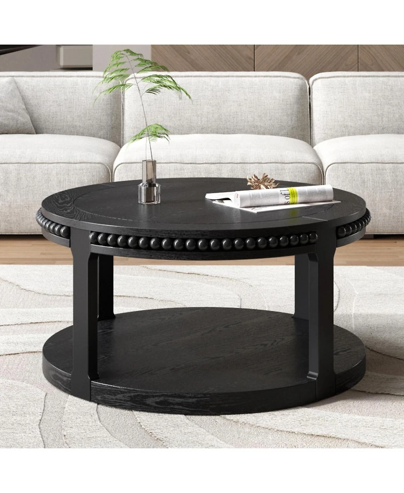 Streamdale Furniture 31.5" Round Wood Coffee Table - 2-Tier Rustic Shelf