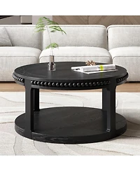 Streamdale Furniture 31.5" Round Wood Coffee Table - 2-Tier Rustic Shelf