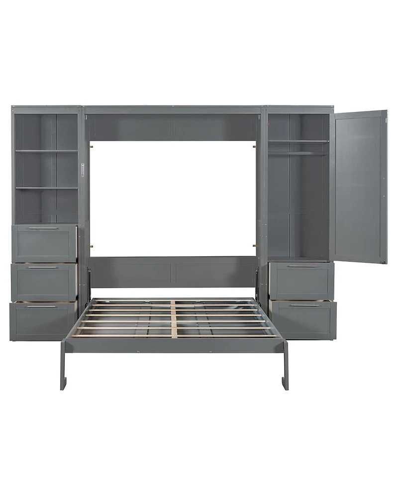 Streamdale Furniture Queen Size Murphy Bed Wall Bed with Closet, Drawers and Shelves, Gray