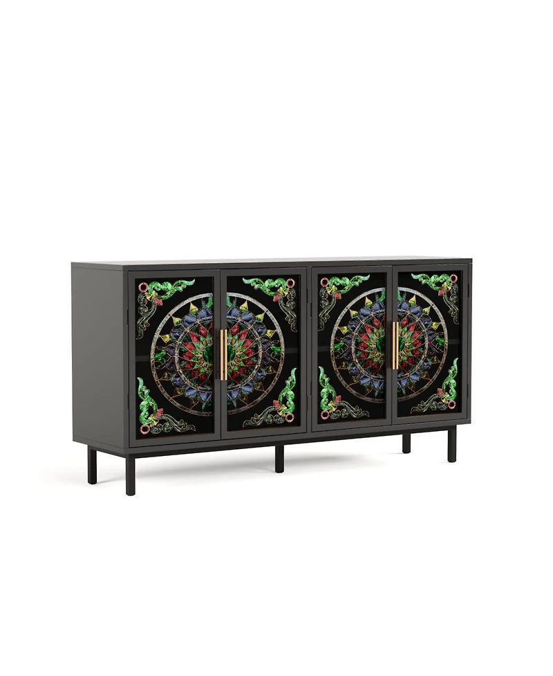 Streamdale Furniture Streamdale Decorative 4-door cabinet with painted glass and metal frame
