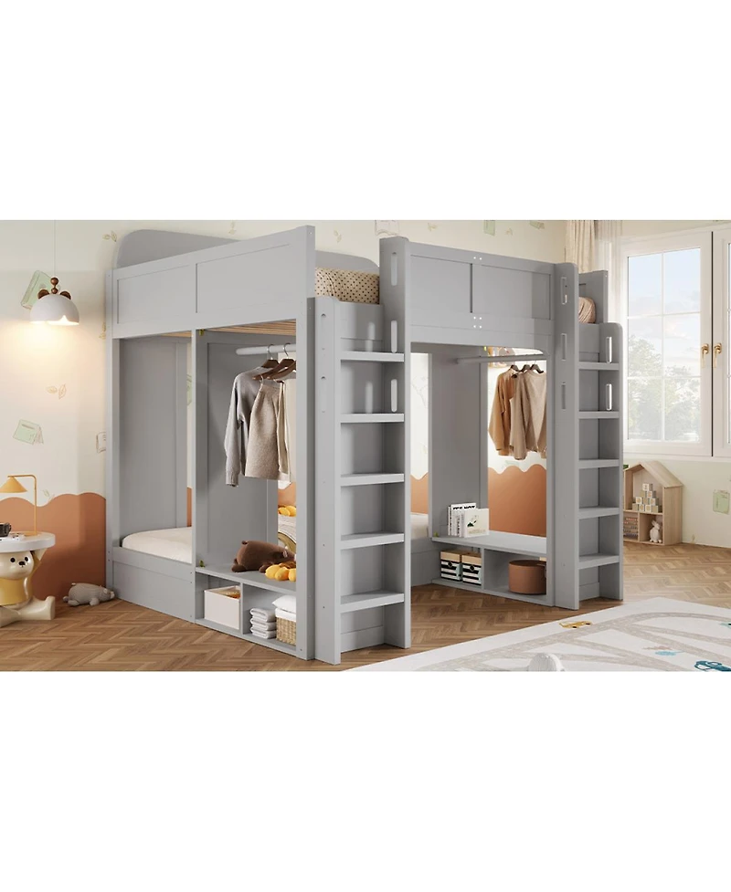 Streamdale Furniture Triple Bunk Bed with Storage Shelves and Hooks