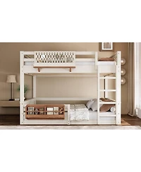 Streamdale Furniture Queen Bunk Bed with Ladder, Guardrails, Pegboard & Bookshelf, Beige