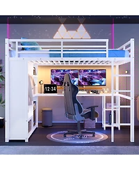 Streamdale Furniture Queen Size Loft Bed Frame with Wardrobe, Desk & Shelves