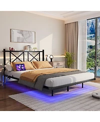 Streamdale Furniture Full Size Floating Bed Frame with Headboard, Usb & Led Lights