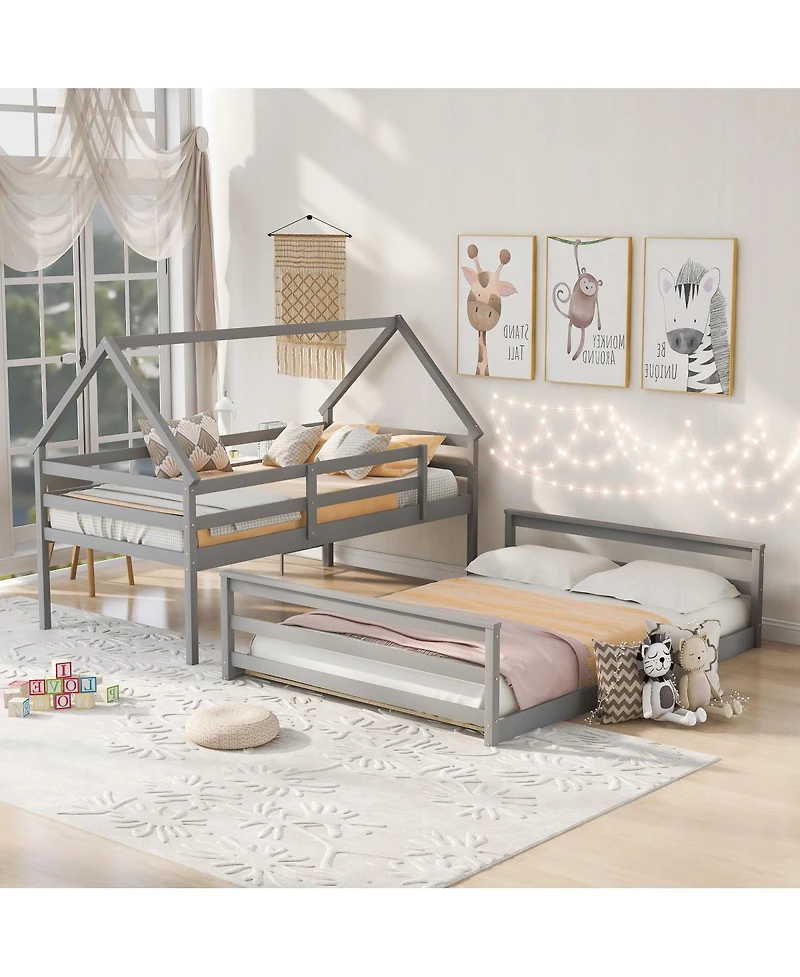 Streamdale Furniture Twin over Full House Bunk Bed with Built-in Ladder