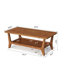 Tribesigns Solid Wood Coffee Table, 47-Inch Living Room Center Table with Shelf, 2-Tier, Smooth Corners, Child-Friendly, Easy Assembly