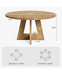 Tribesigns Solid Wood Round Dining Table, 47" Farmhouse Kitchen Table for 4-6, Wooden Circle Dinner Table