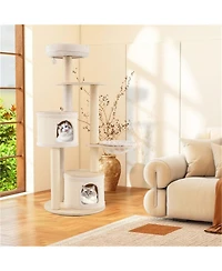 Aostirmotor 60"Tall Wooden Cat Tree with Scratching Posts & Condos