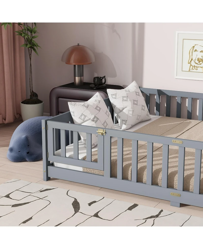 Streamdale Furniture Queen Floor Bed with Fence & Guardrails