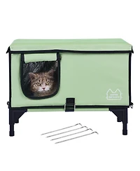 Zeus & Ruta Green Elevated Heated Cat House Cuboid Kitty Shelter with Heating Pad (M)