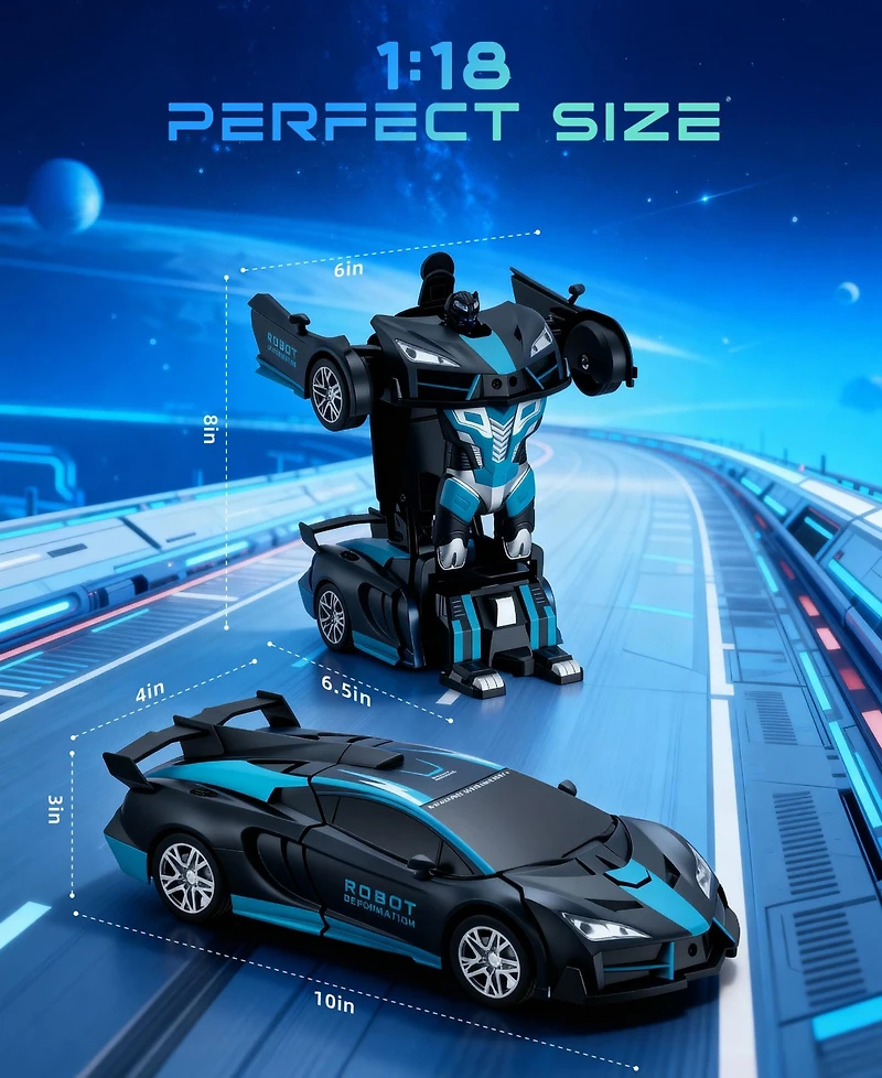 Sugift 1:18 Rc Transforming Robot Car with One-Click Deformation, 2.4GHz Led Lights, 360° Rotation & Demo Mode