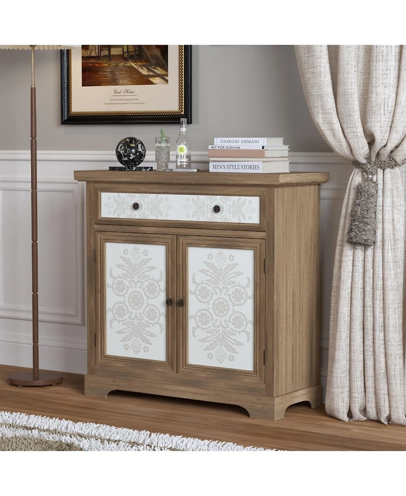 Streamdale Furniture Rustic Carved Floral Accent Cabinet