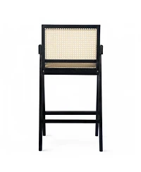 Streamdale Furniture 27", Modern Minimalist Bar Stool with Cane Seat, Solid Wood Frame