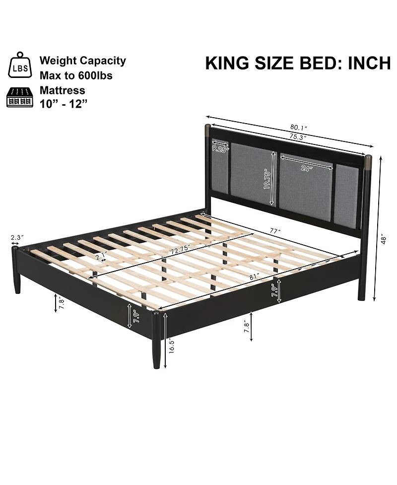 Streamdale Furniture Solid Wood King Bed, No Box Spring Needed