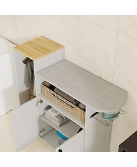 Streamdale Furniture Ironing Cart with Rolling Board, Multipurpose Cabinet with Wheels & Shelf