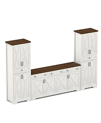 Streamdale Furniture Tv Cabinet Set: 113.5"W Wall Unit with 2 Sideboards, White/Walnut