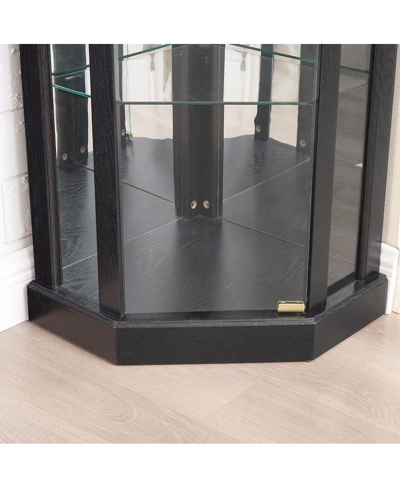 Streamdale Furniture Lighted Corner Curio Cabinet - Glass Display Case for Living Room & Bar Storage - Black