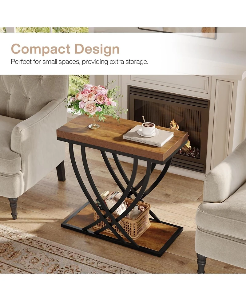 Tribesigns Side Table Set of 2, 2-Tier Narrow End Table for Living Room, Industrial Nightstand with Metal Frame, Small Bedside Tables