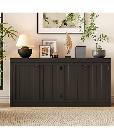 gaomon 63" Buffet Sideboard with 4 Striped Door, Wooden Buffet Cabinet with Storage, Modern Coffee Bar Cabinet with Adjustable Shelf