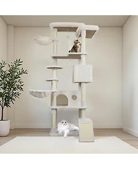 Zeus & Ruta 84in Beige Cat Tree Tower Large Condo Sisal Scratching Post Big Hammock Top Platform