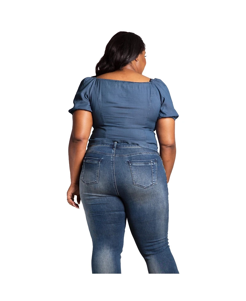 Poetic Justice Plus Zip Front Puff Sleeves Tencel Corset Top