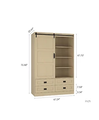 Streamdale Furniture Tall Bedroom Armoire Wardrobe Closet with Barn Door & Shelves