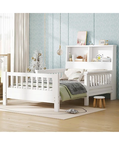 Streamdale Furniture Twin Platform Bed with Storage Headboard & Pull-Out