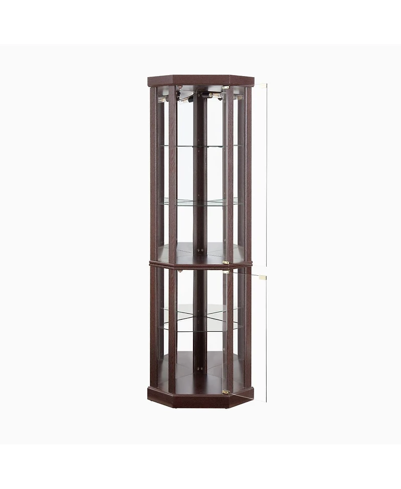 Streamdale Furniture Streamdale Corner Lighted Curio Cabinet with Dark Cherry Finish and Included Light