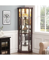 Streamdale Furniture Streamdale Corner Lighted Curio Cabinet with Dark Cherry Finish and Included Light