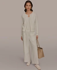 Donna Karan Weekend Women's Pointelle Stitch Detail Open-Front Cardigan