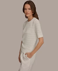 Donna Karan Weekend Women's Elbow-Sleeve Crew Neck Stripe Sequin Sweater