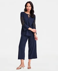 Jm Collection Women's Bead-Embellished Linen-Blend Top, Macy's Exclusive