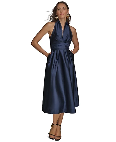 Donna Karan Petite Sleeveless Halter Neck A-Line Midi Dress