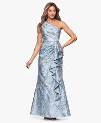Xscape Women's Metallic Jacquard One-Shoulder Gown