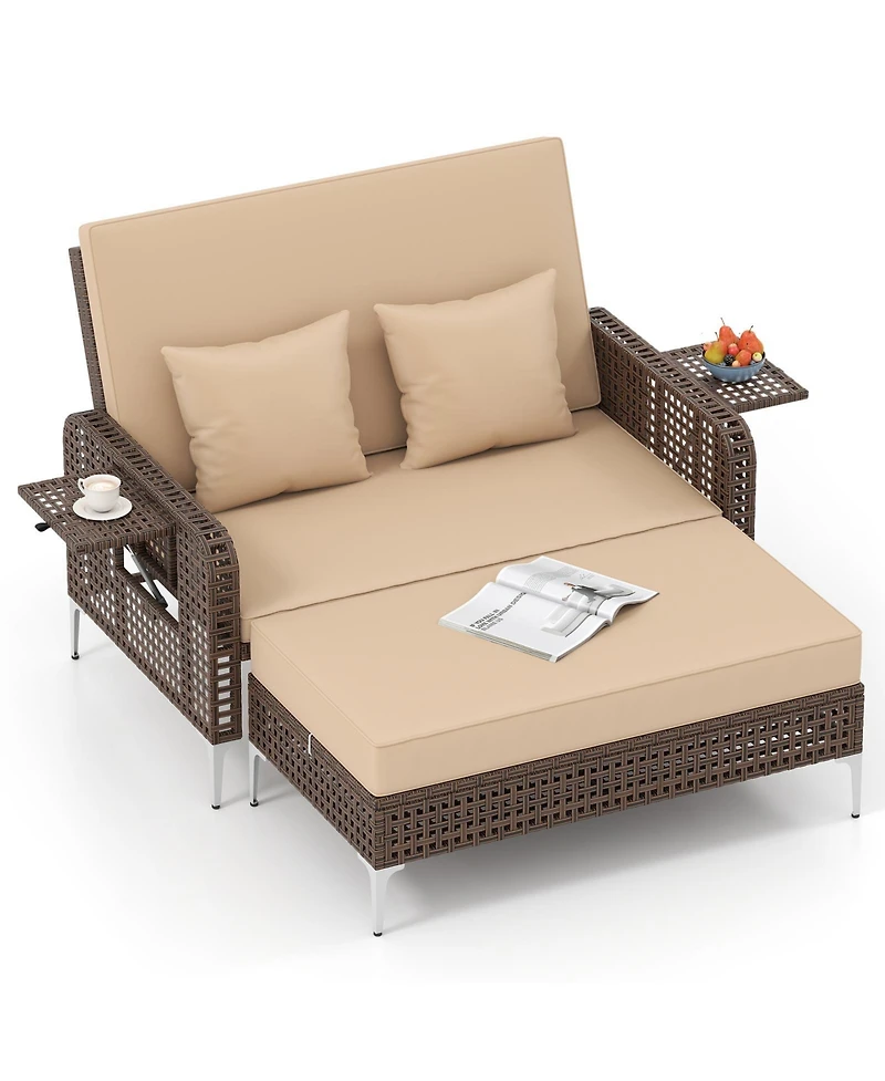 Slickblue 2-Piece Patio Rattan Daybed Set with Loveseat and Ottoman