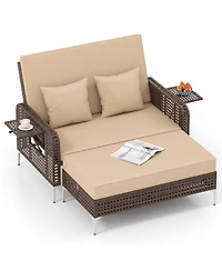 Slickblue 2-Piece Patio Rattan Daybed Set with Loveseat and Ottoman