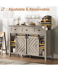 Gaomon 47.2" Farmhouse Buffet Cabinet with Sliding Barn Door, Rustic Sideboard 3 Drawers, Removable Wine Rack, Adjustable Shelf, Kitchen
