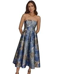 Donna Karan New York Women's Strapless Floral Midi Cocktail Dress
