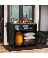 gaomon Versatile Outdoor Wicker Storage Cabinet with Shelf & Weather-Resistant Patio Bar Table – Convenient Access for Patio, Pool, Garden