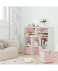 gaomon Toy Storage Cabinet with 3 Movable Drawers & 6 Cubes, Children's Toy Shelf Kids Bookshelf with Hidden Wheels